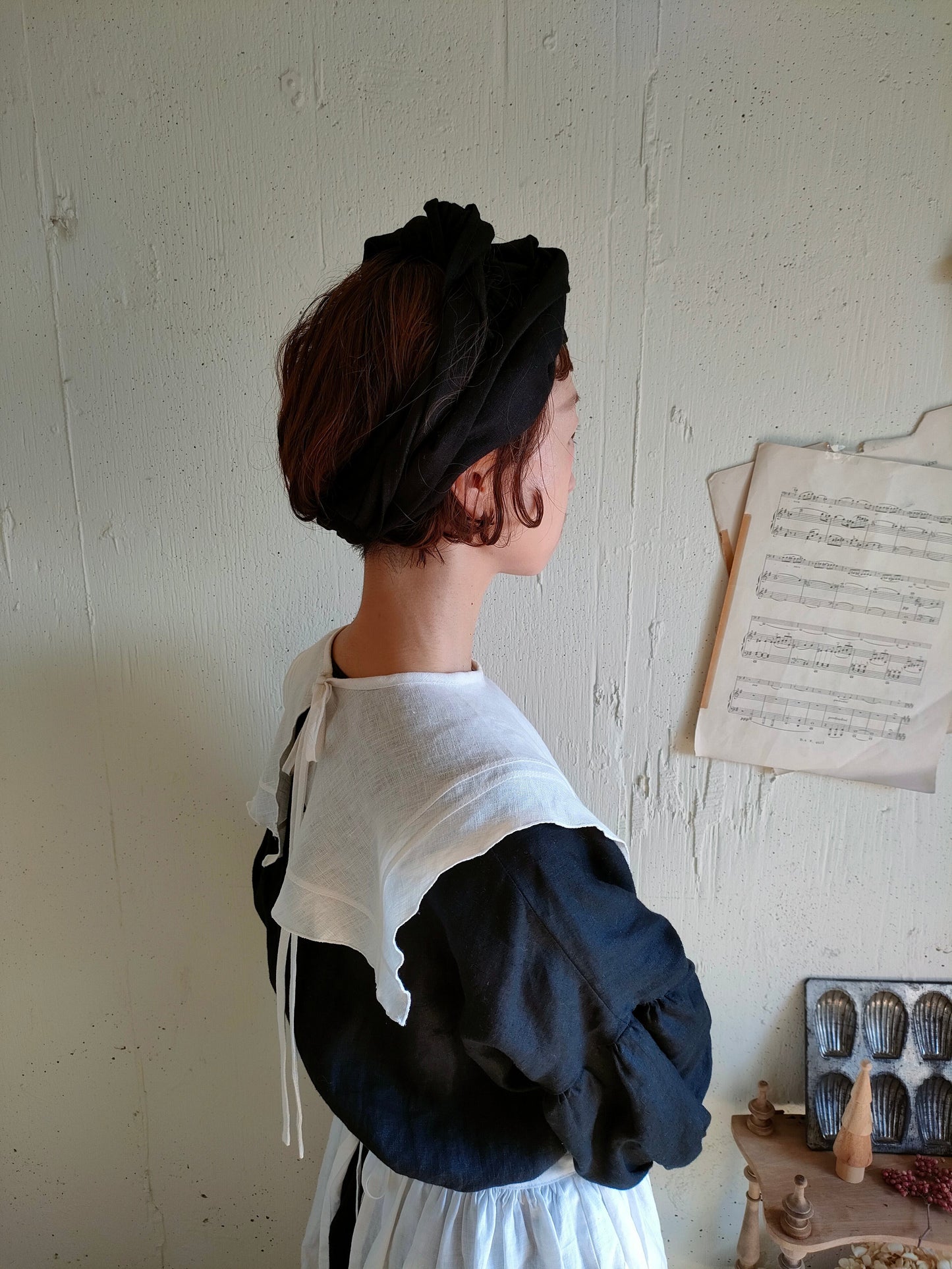 【Dark Black】Antique wash Linen cafe Tavern　アンティークウォッシュリネンターバン　リネンターバン　カフェターバン