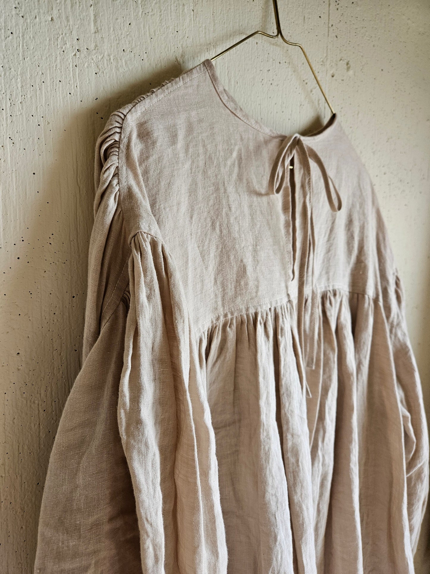 モノガタリワンピース milk tea beige ミルクティベージュ フレンチリネンワンピース