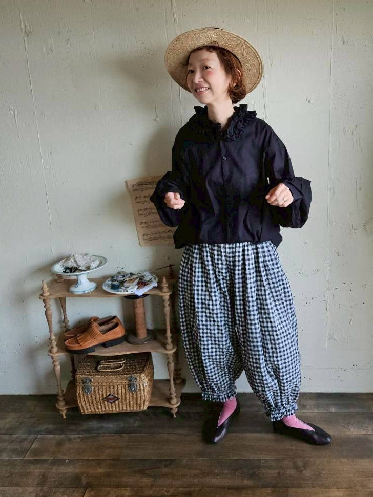 【送料半額】ギンガムチェックのドールドロワーズパンツ　gingham check doll drawerspants