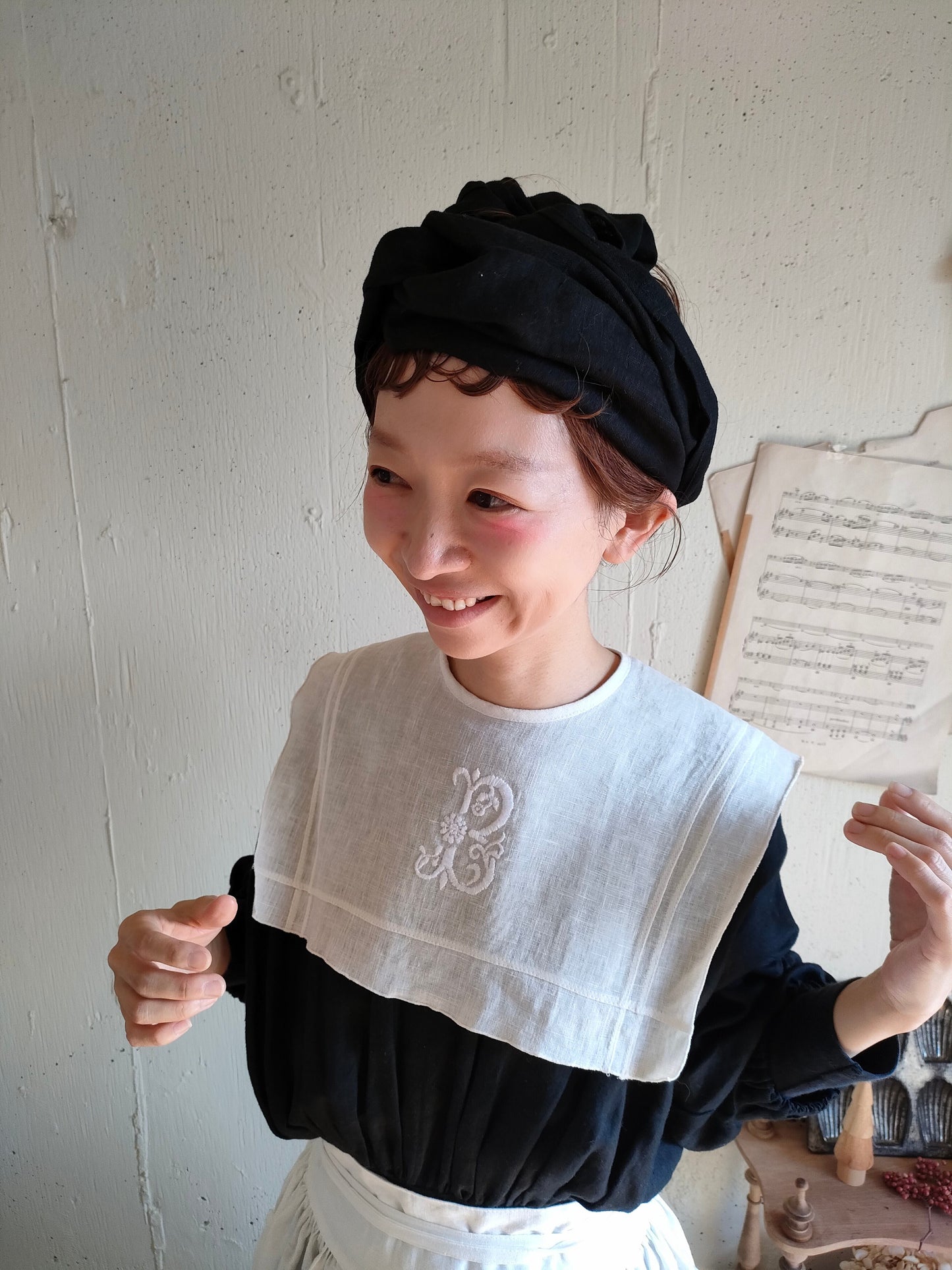 【Dark Black】Antique wash Linen cafe Tavern　アンティークウォッシュリネンターバン　リネンターバン　カフェターバン
