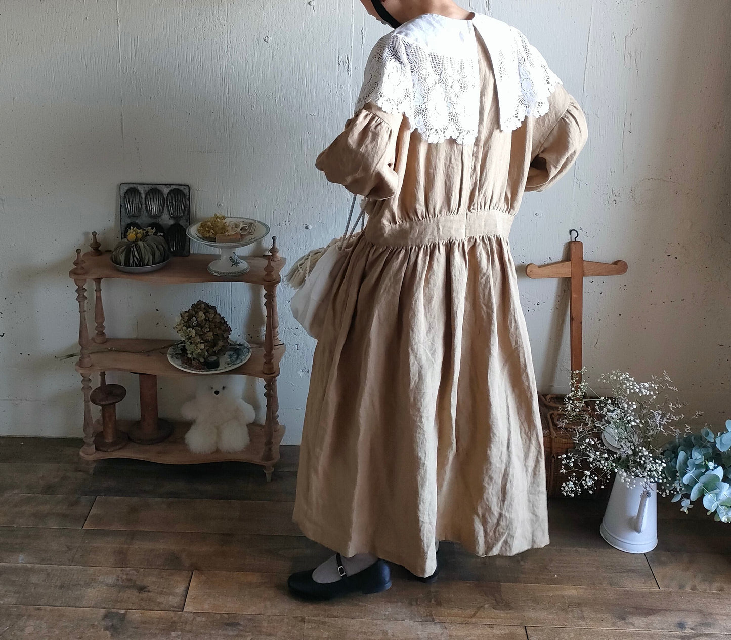 【kurumi brown】クルミブラウン　コレクトレイクリネンギャザーワンピース　 Linen gather　onepiece