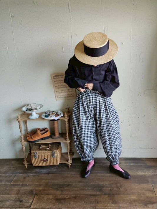 【送料半額】ギンガムチェックのドールドロワーズパンツ　gingham check doll drawerspants
