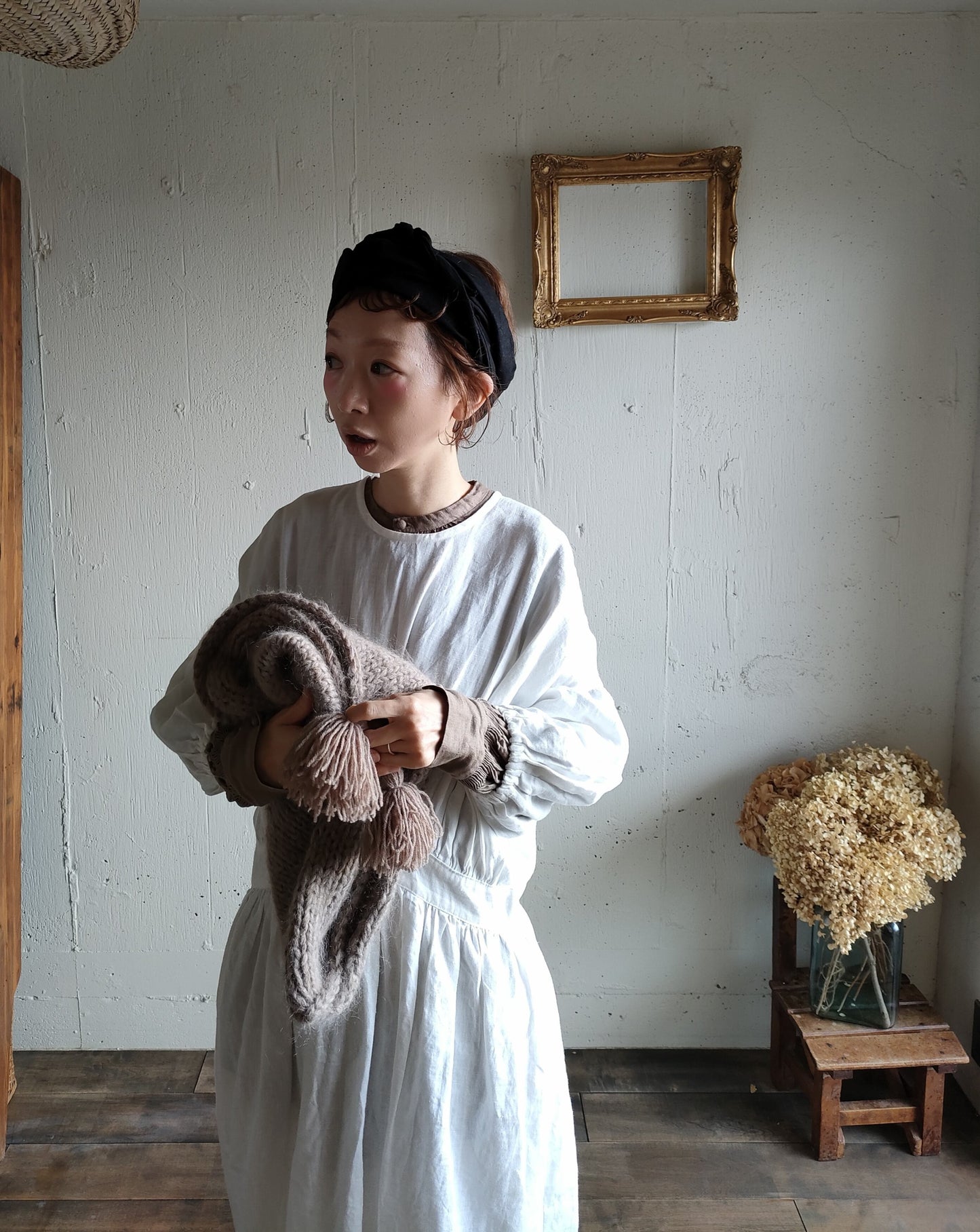 【Dark Black】Antique wash Linen cafe Tavern　アンティークウォッシュリネンターバン　リネンターバン　カフェターバン