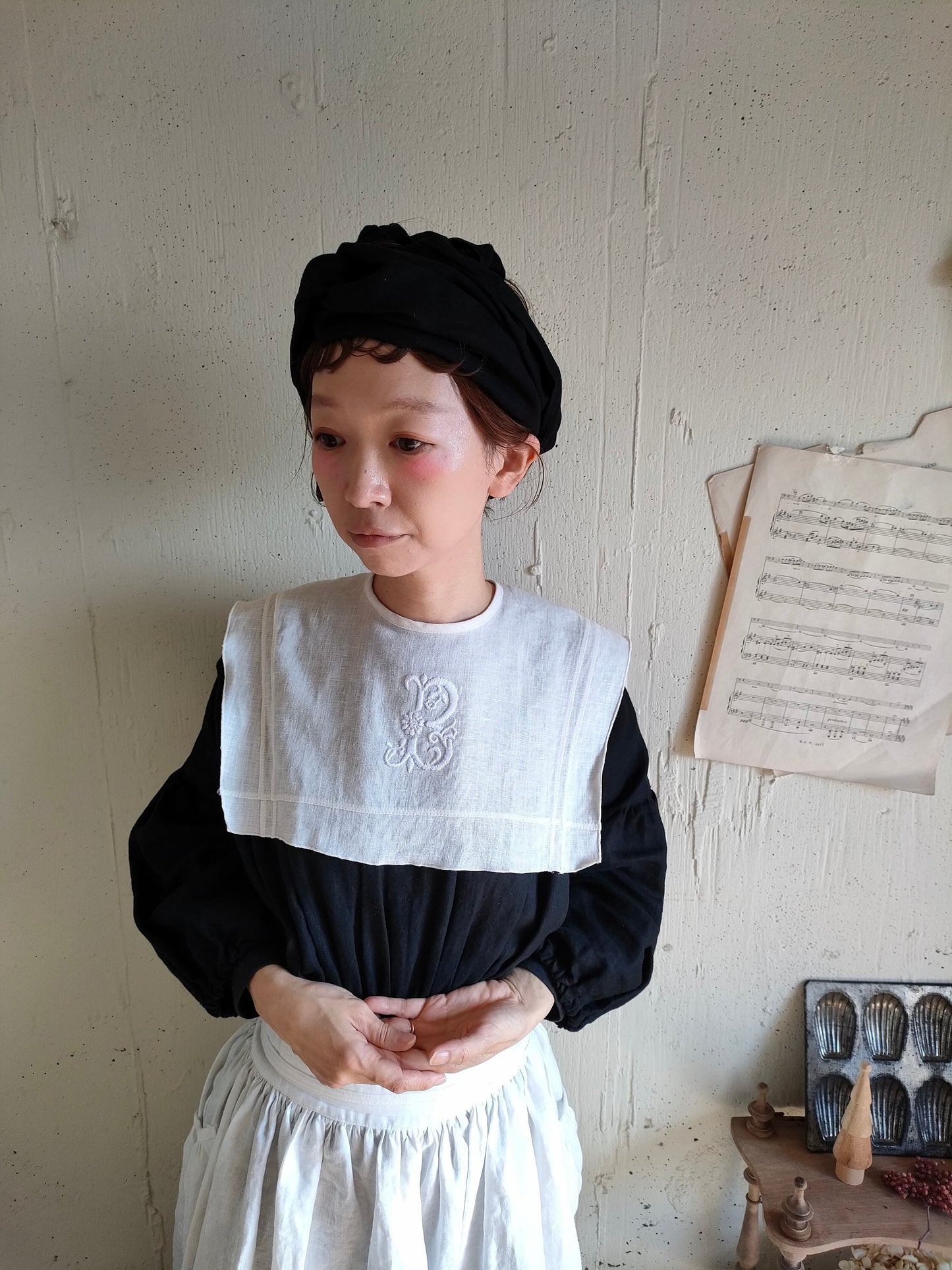 【Dark Black】Antique wash Linen cafe Tavern　アンティークウォッシュリネンターバン　リネンターバン　カフェターバン