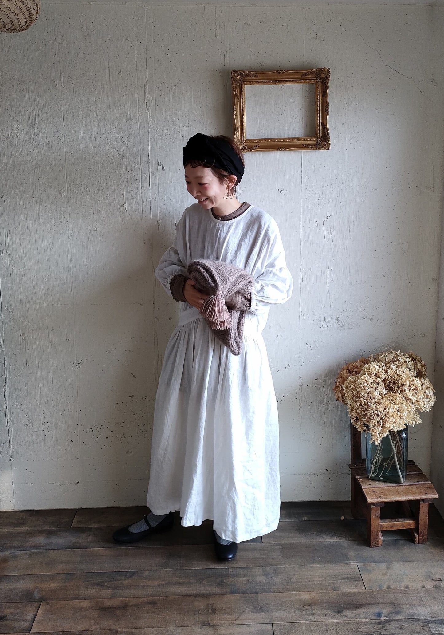 【Dark Black】Antique wash Linen cafe Tavern　アンティークウォッシュリネンターバン　リネンターバン　カフェターバン