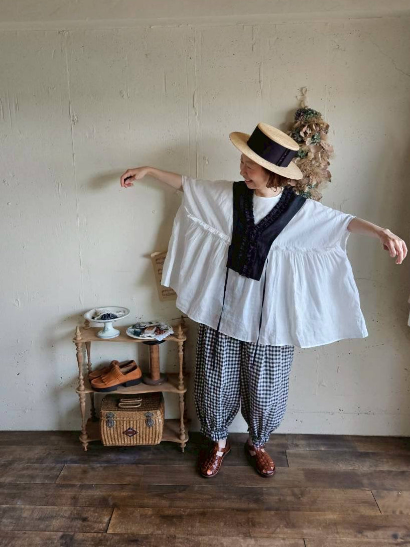 【送料半額】別注！Gauze×meguri.megutte ワイドギャザーブラウス　wide gather blouse