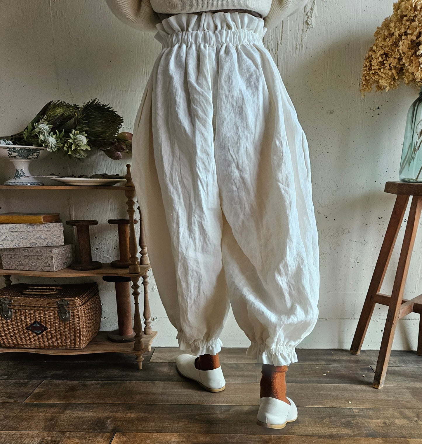 Ecru white　アンティークドールなドロワーズパンツ Antique doll Drawers pants　