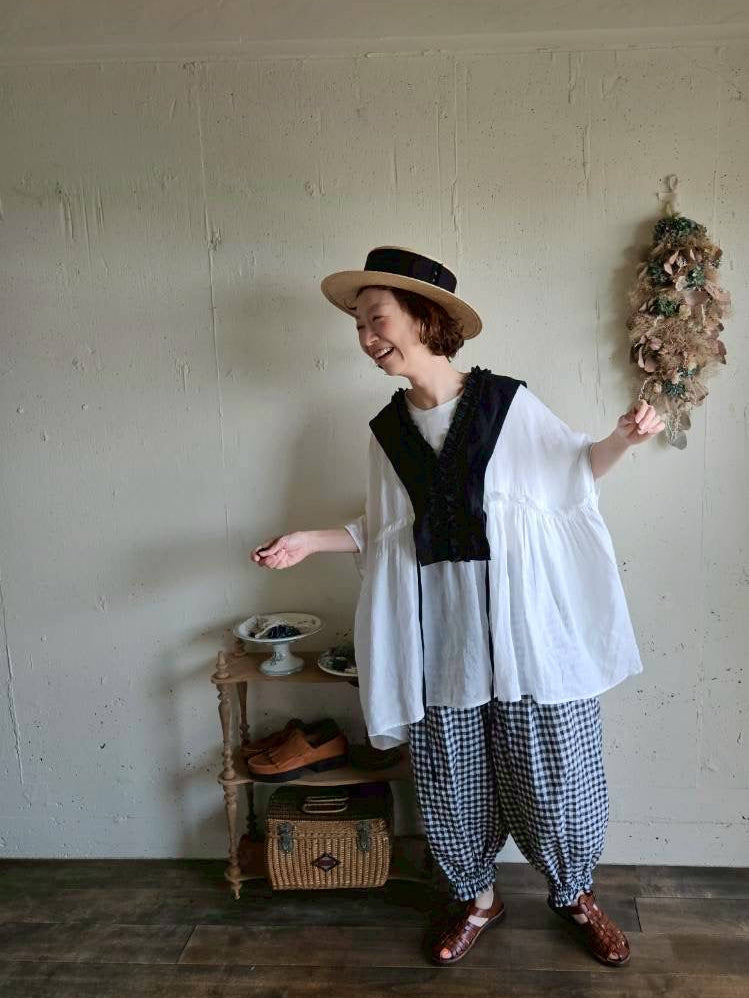 【送料半額】別注！Gauze×meguri.megutte ワイドギャザーブラウス　wide gather blouse