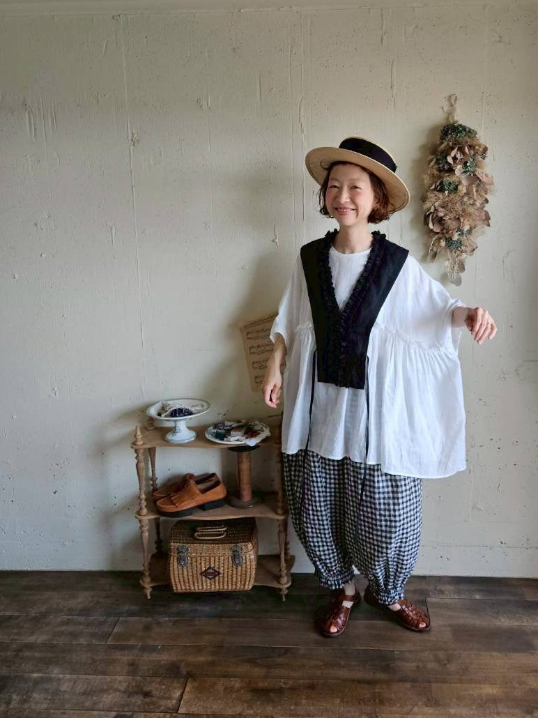 【送料半額】別注！Gauze×meguri.megutte ワイドギャザーブラウス　wide gather blouse