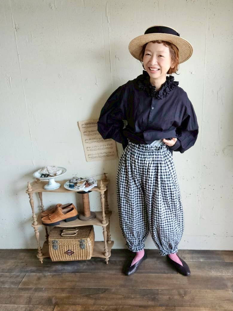 【送料半額】ギンガムチェックのドールドロワーズパンツ　gingham check doll drawerspants