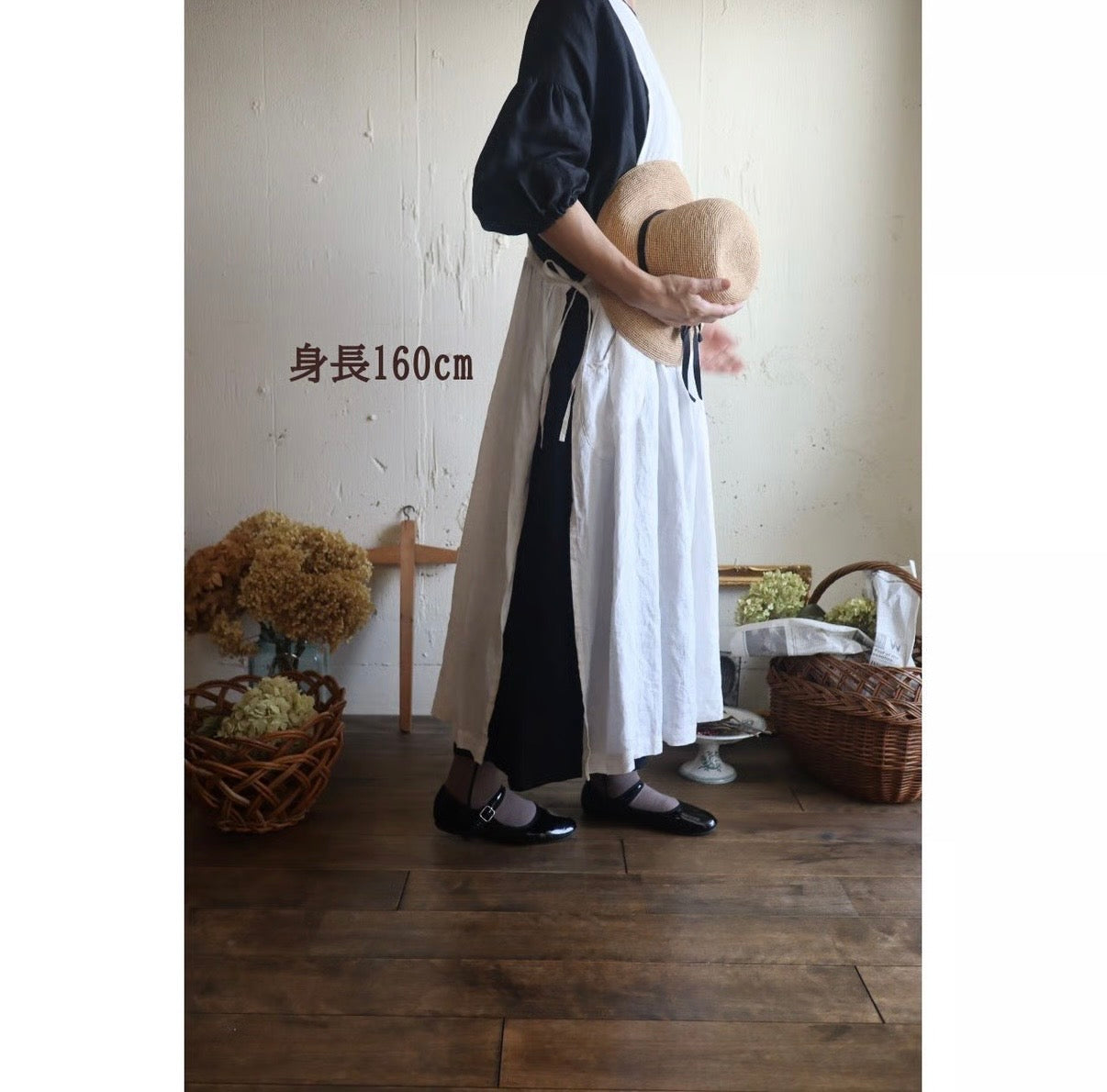 Dark Black フレンチリネンエプロンワンピース　フレンチリネンワンピース　FrenchLinen Apron onepiece