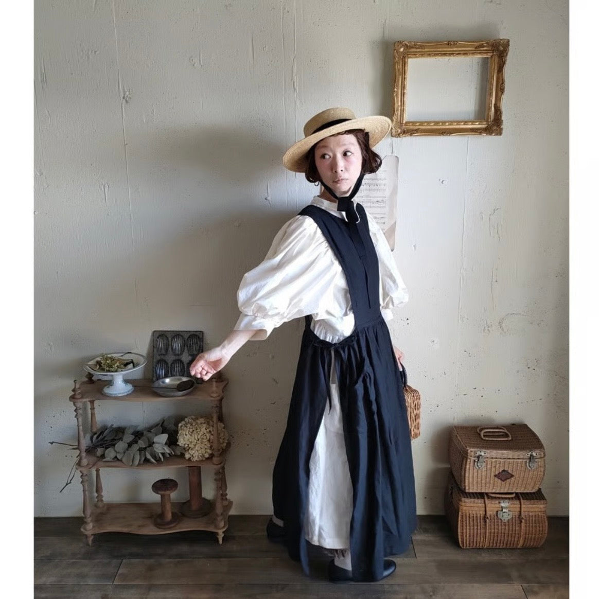 Dark Black フレンチリネンエプロンワンピース　フレンチリネンワンピース　FrenchLinen Apron onepiece