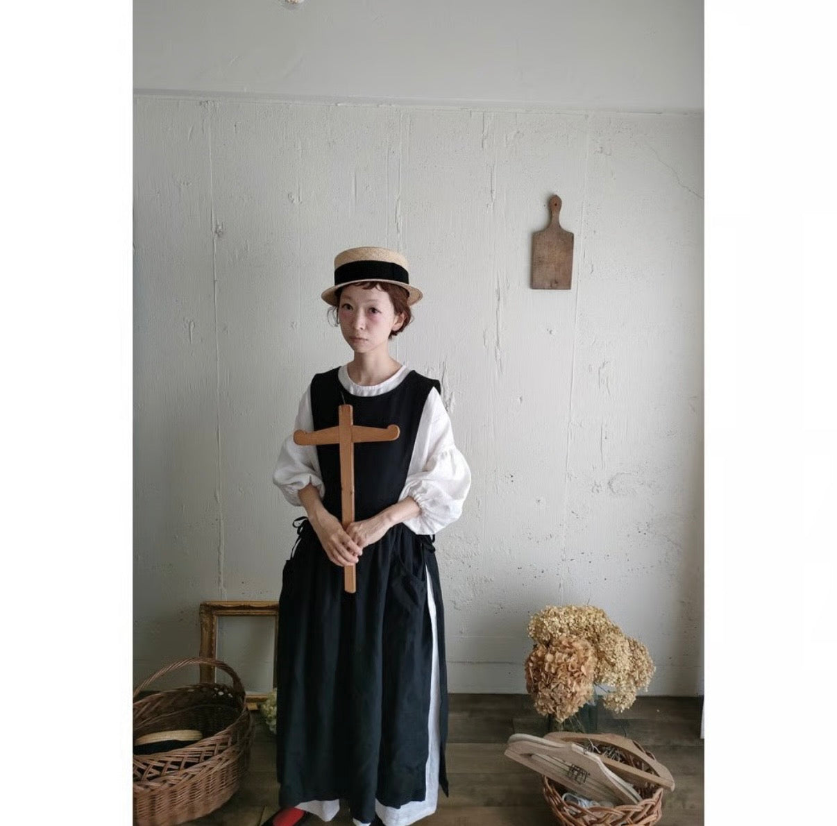 Dark Black フレンチリネンエプロンワンピース　フレンチリネンワンピース　FrenchLinen Apron onepiece