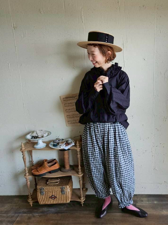 【送料半額】ギンガムチェックのドールドロワーズパンツ　gingham check doll drawerspants