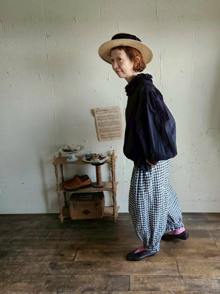 【送料半額】ギンガムチェックのドールドロワーズパンツ　gingham check doll drawerspants