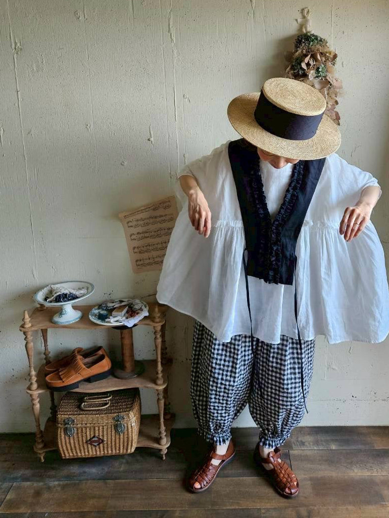 【送料半額】別注！Gauze×meguri.megutte ワイドギャザーブラウス　wide gather blouse