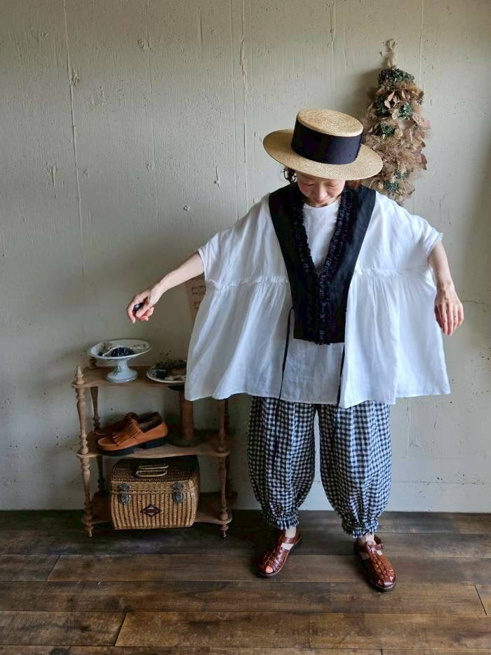 【送料半額】別注！Gauze×meguri.megutte ワイドギャザーブラウス　wide gather blouse