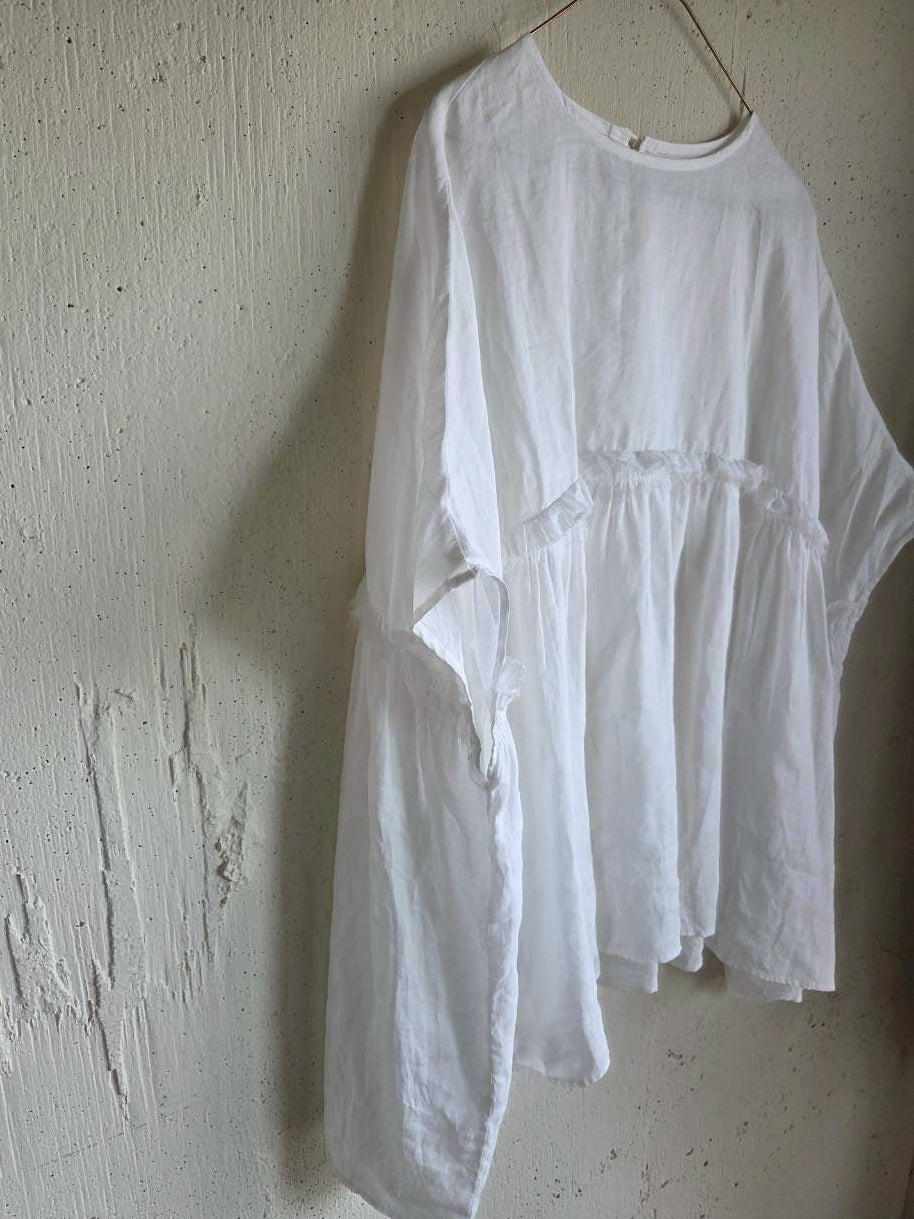 【送料半額】別注！Gauze×meguri.megutte ワイドギャザーブラウス　wide gather blouse
