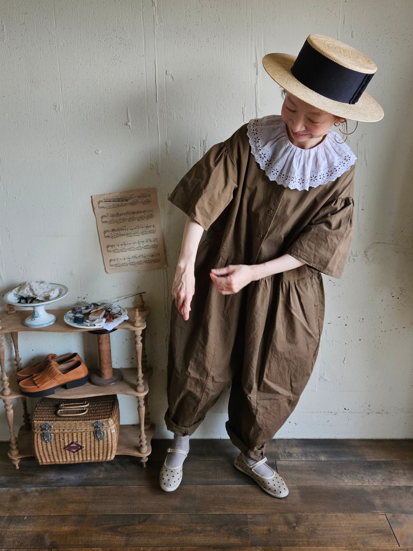 【即納】Gauze# チャーリーサロペット　BROWN ブラウン　オールインワン