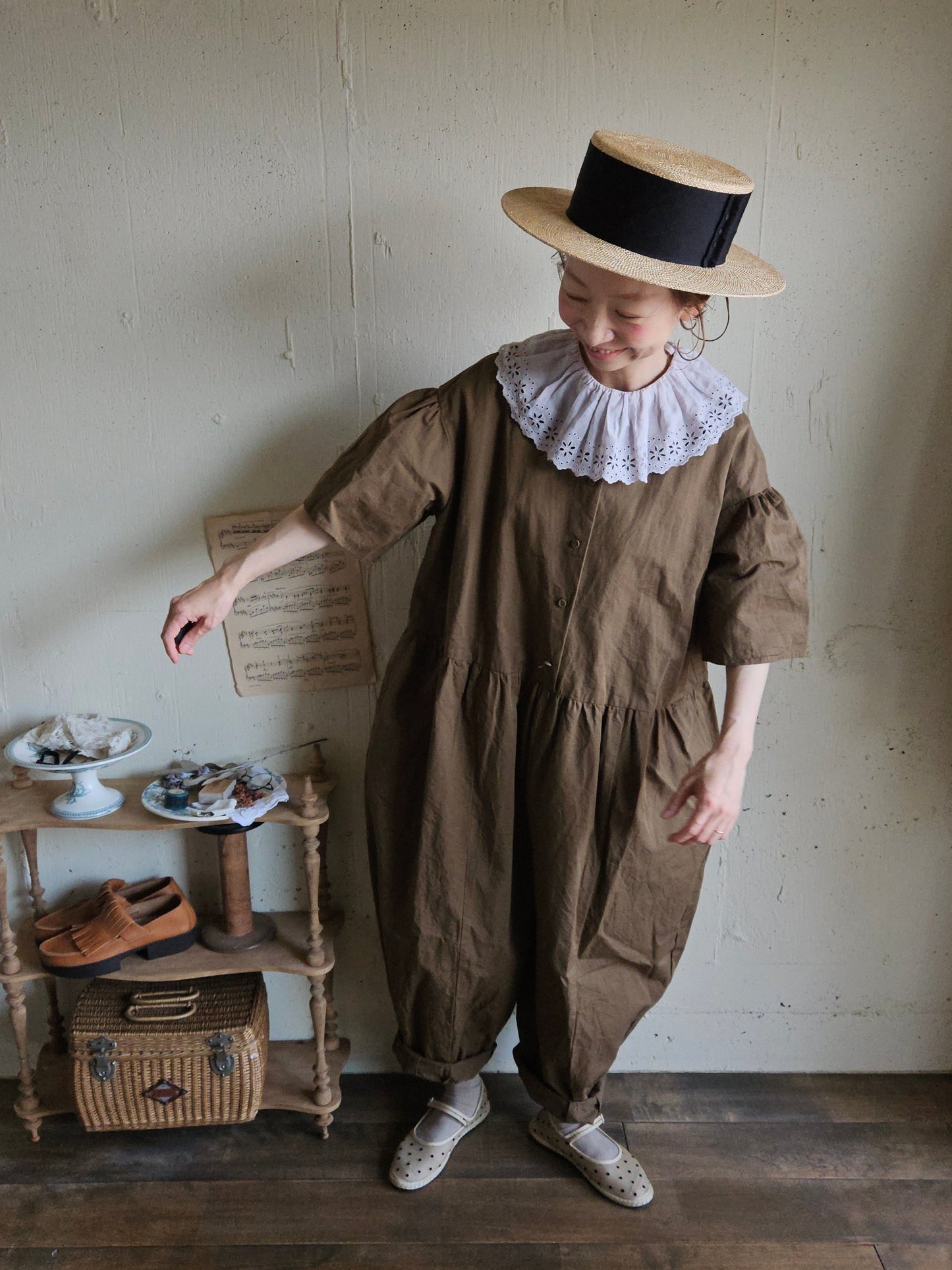 【即納】Gauze# チャーリーサロペット　BROWN ブラウン　オールインワン