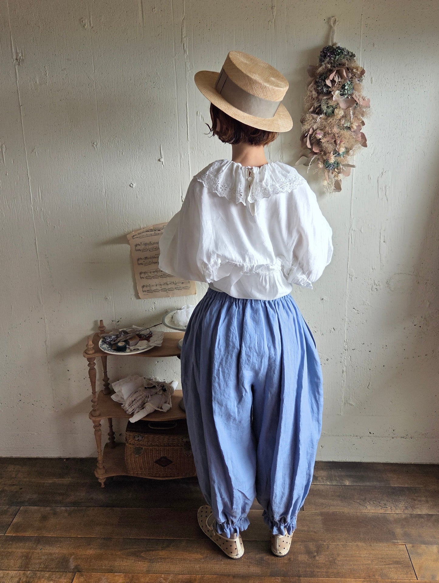 【即納】ドロワーズパンツ　スカイブルー　Skyblue      antique doll drawers  pants