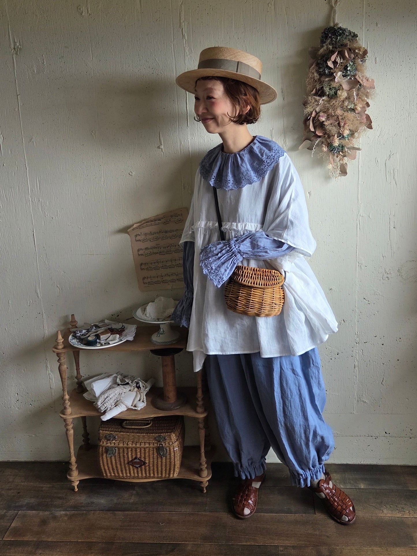 【即納】ドロワーズパンツ　スカイブルー　Skyblue      antique doll drawers  pants
