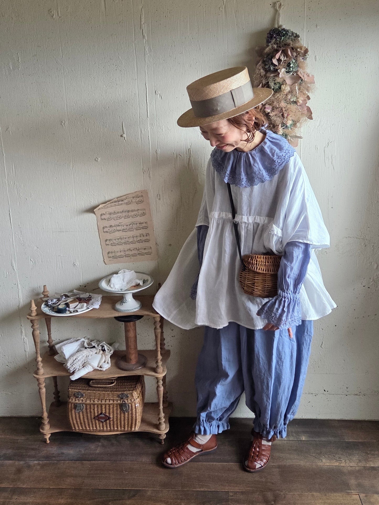 【即納】ドロワーズパンツ　スカイブルー　Skyblue      antique doll drawers  pants