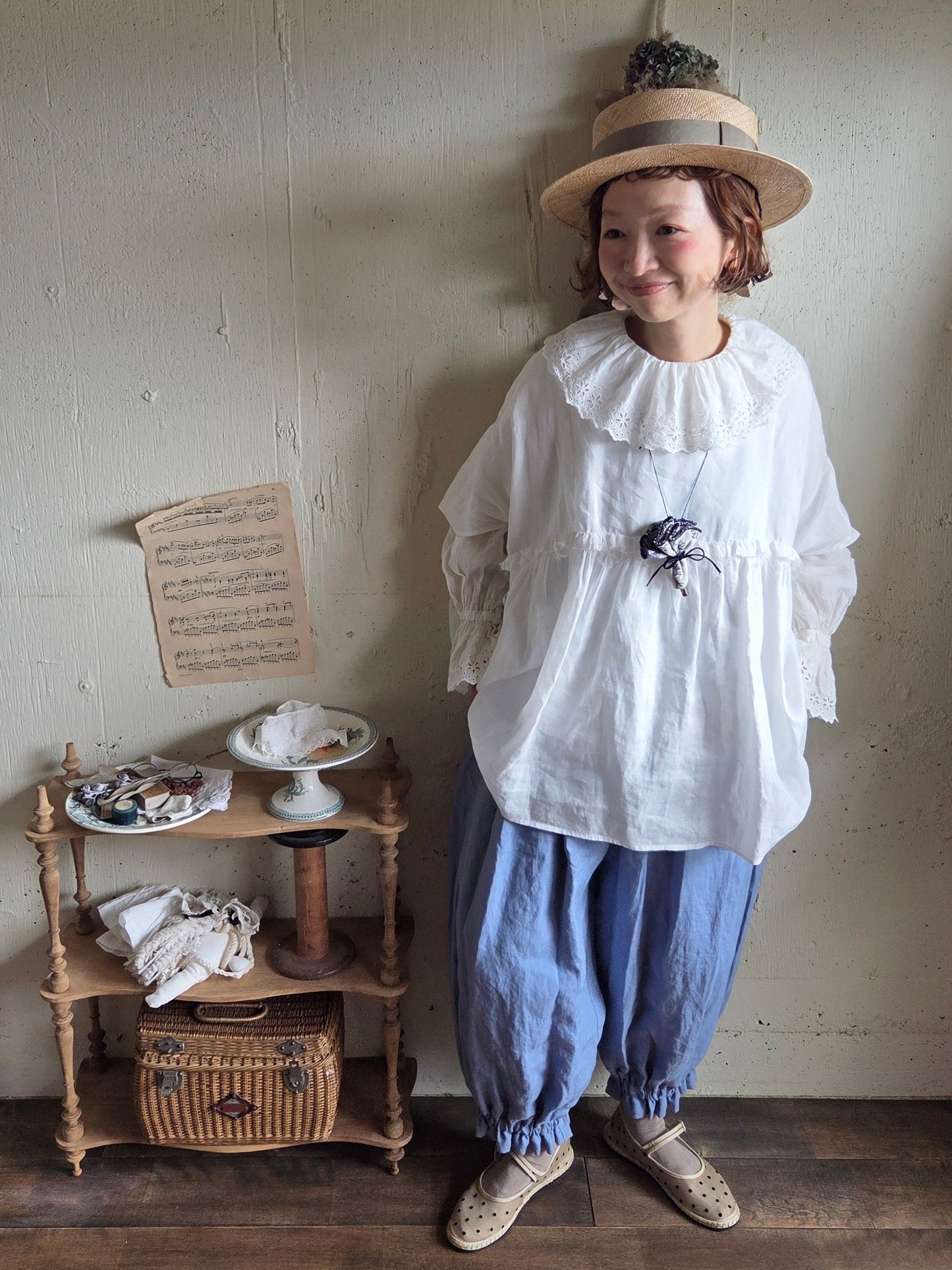 【即納】ドロワーズパンツ　スカイブルー　Skyblue      antique doll drawers  pants