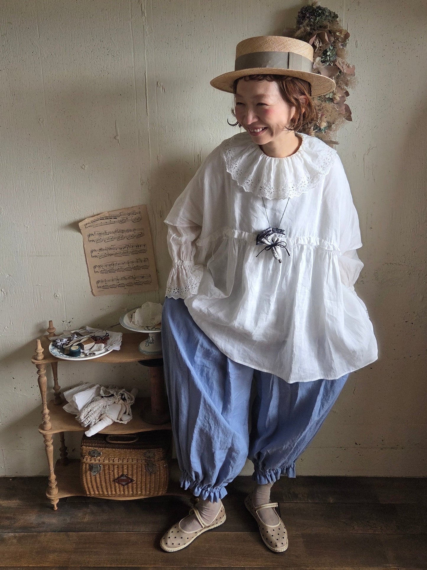 【即納】ドロワーズパンツ　スカイブルー　Skyblue      antique doll drawers  pants