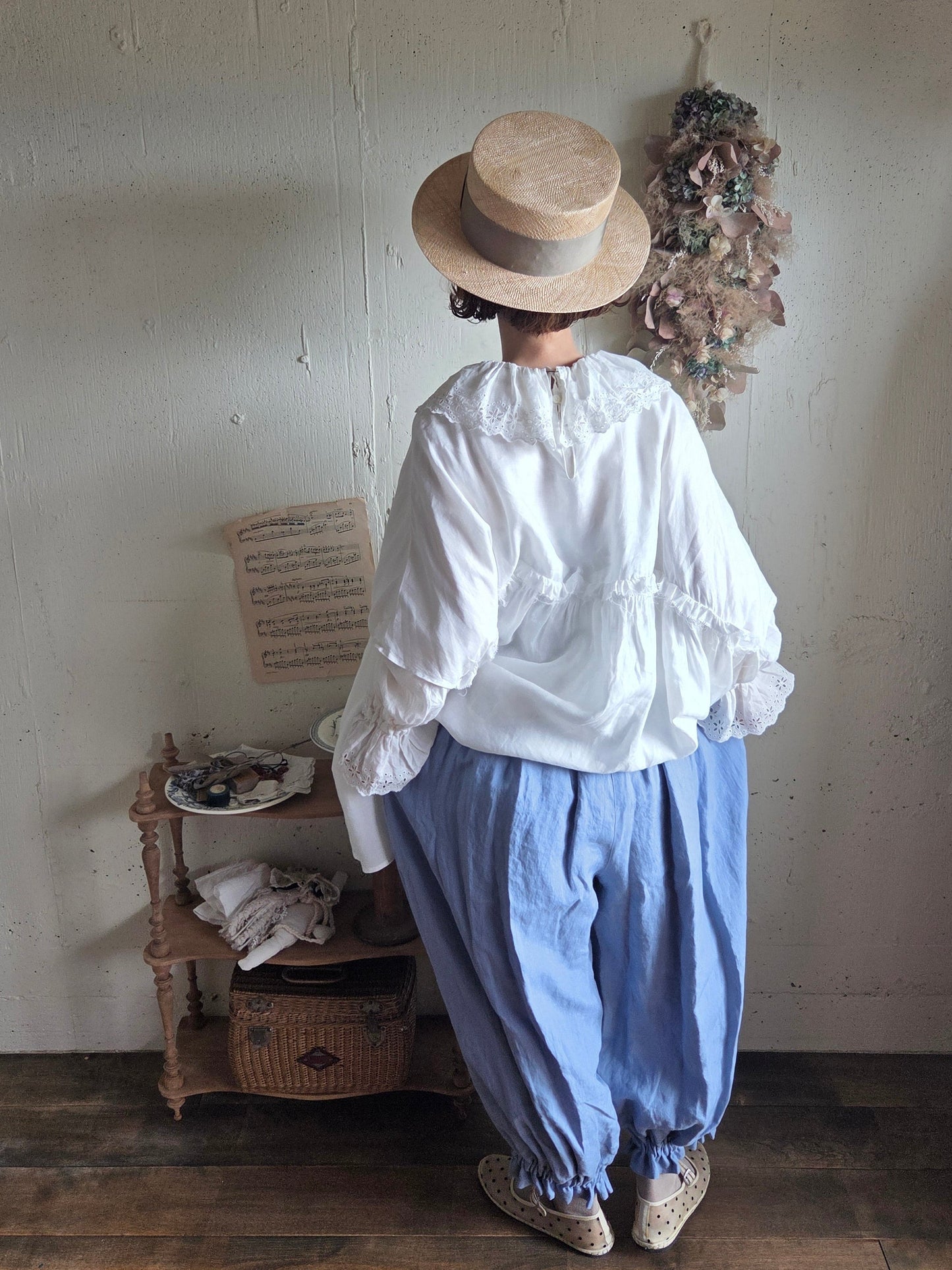 【即納】ドロワーズパンツ　スカイブルー　Skyblue      antique doll drawers  pants