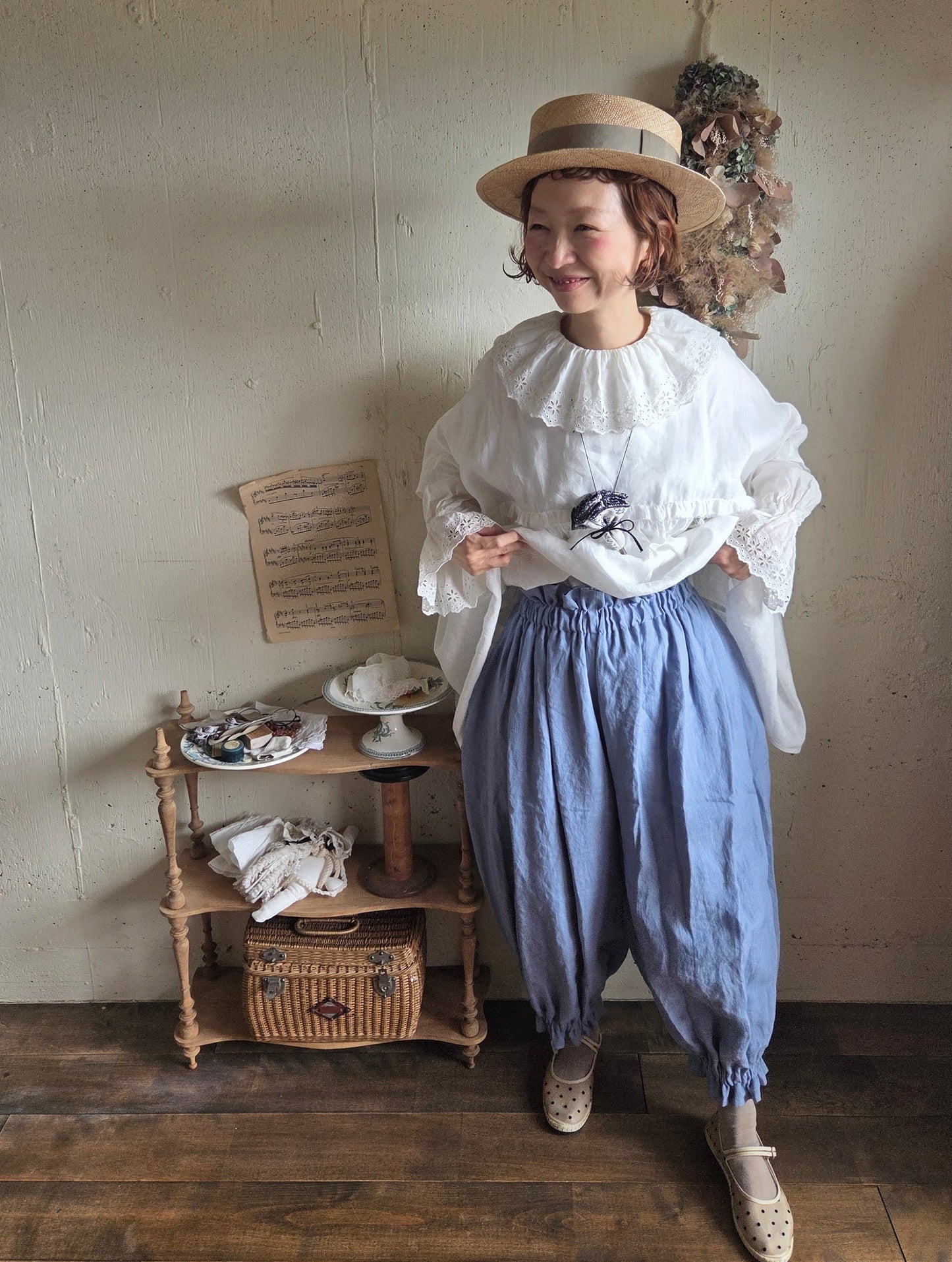 【即納】ドロワーズパンツ　スカイブルー　Skyblue      antique doll drawers  pants