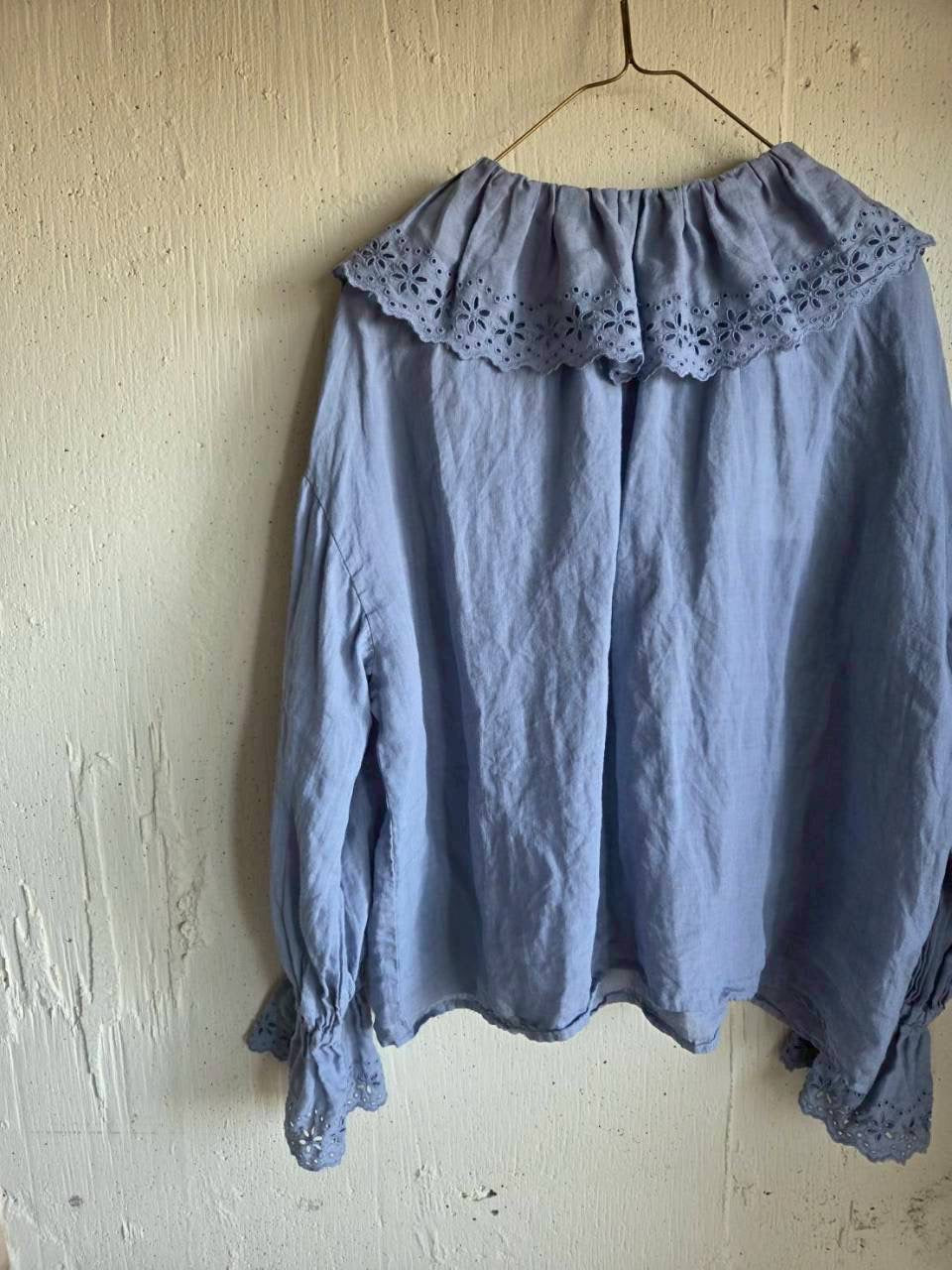 【即納】アンティークフリルブラウス　gauze#×megurimegutte  別注カラー！スモーキーブルー　smoky blue    antique frill blouse