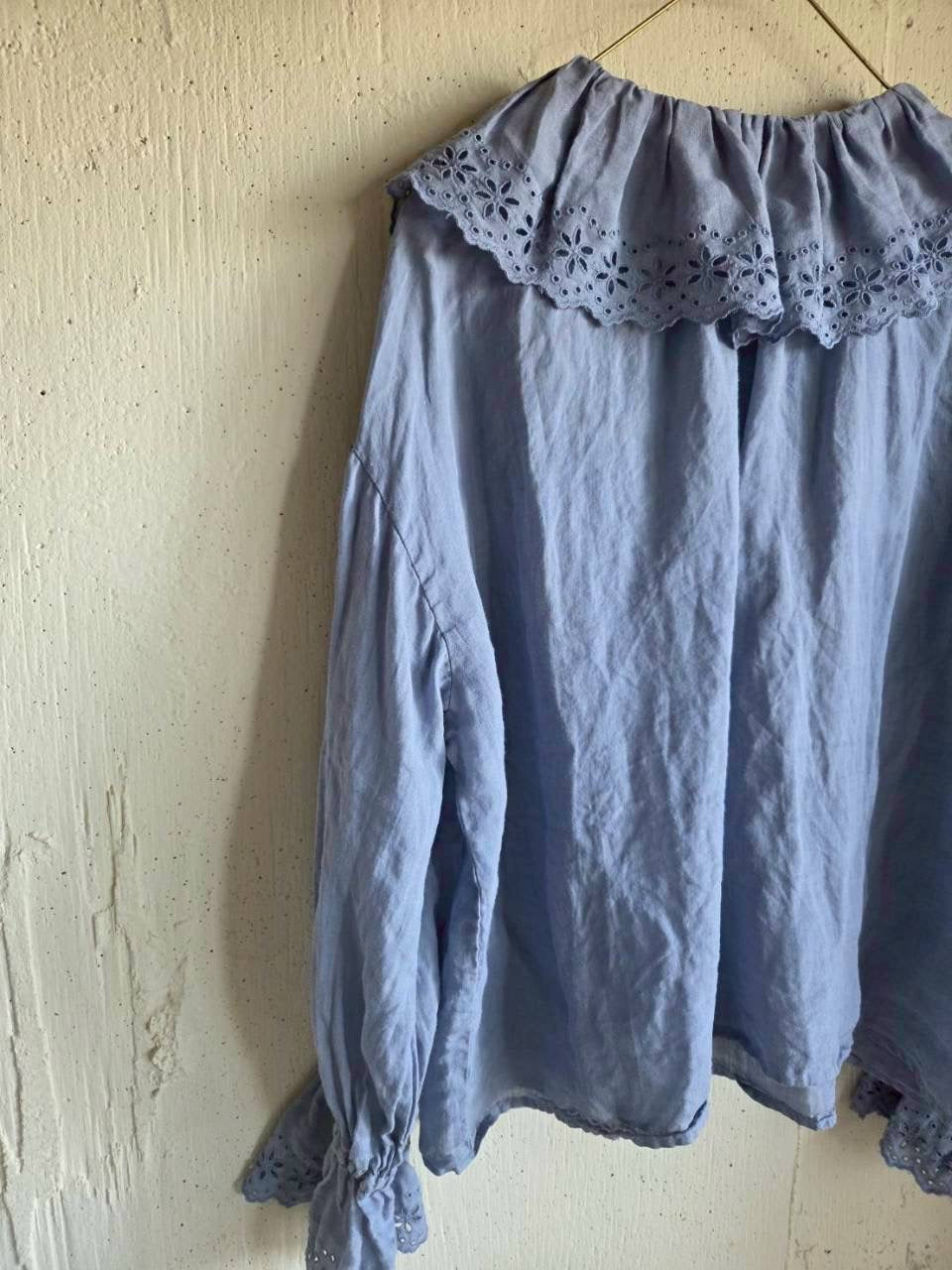 【即納】アンティークフリルブラウス　gauze#×megurimegutte  別注カラー！スモーキーブルー　smoky blue    antique frill blouse