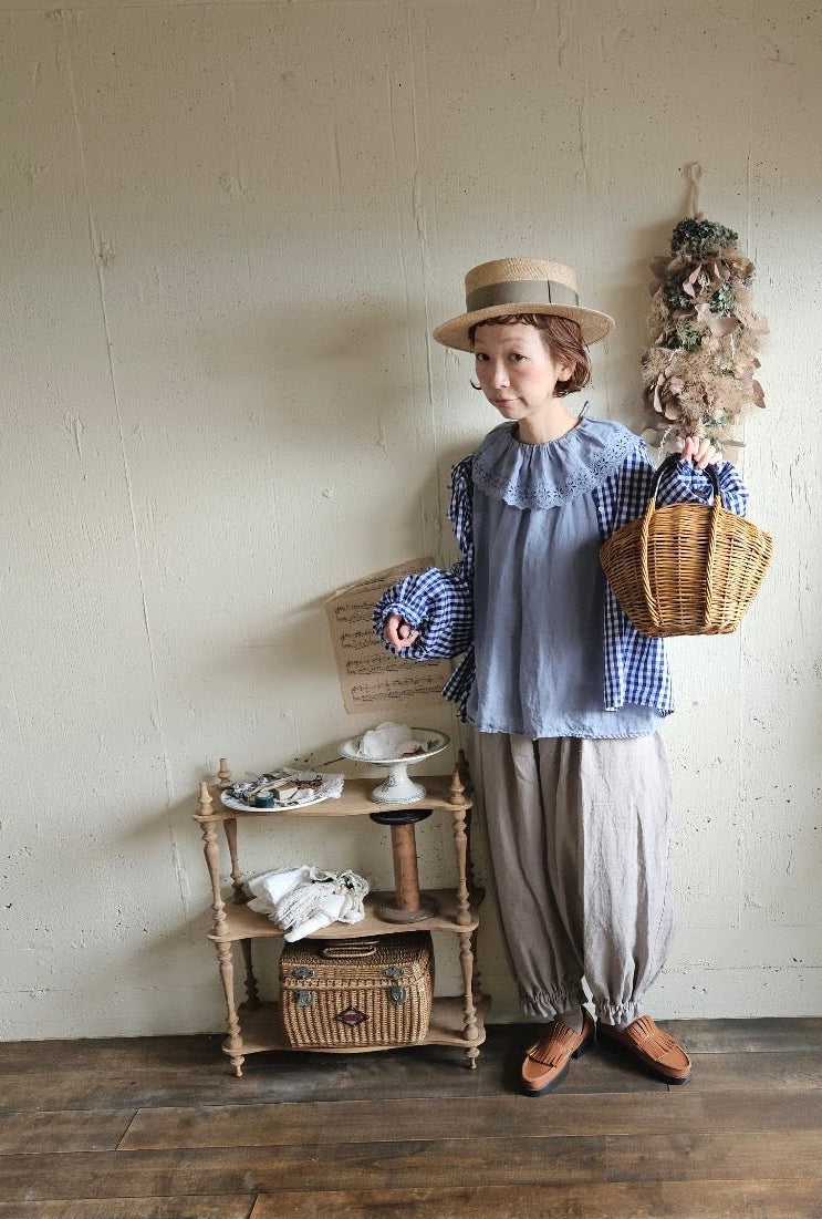 【即納】アンティークフリルブラウス　gauze#×megurimegutte  別注カラー！スモーキーブルー　smoky blue    antique frill blouse