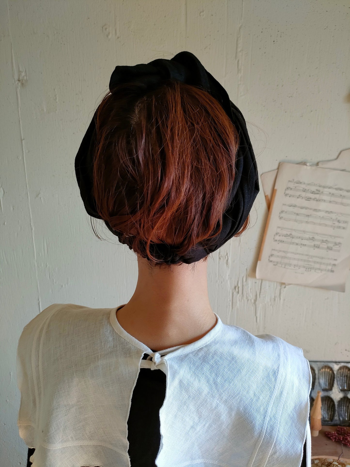 【Dark Black】Antique wash Linen cafe Tavern　アンティークウォッシュリネンターバン　リネンターバン　カフェターバン