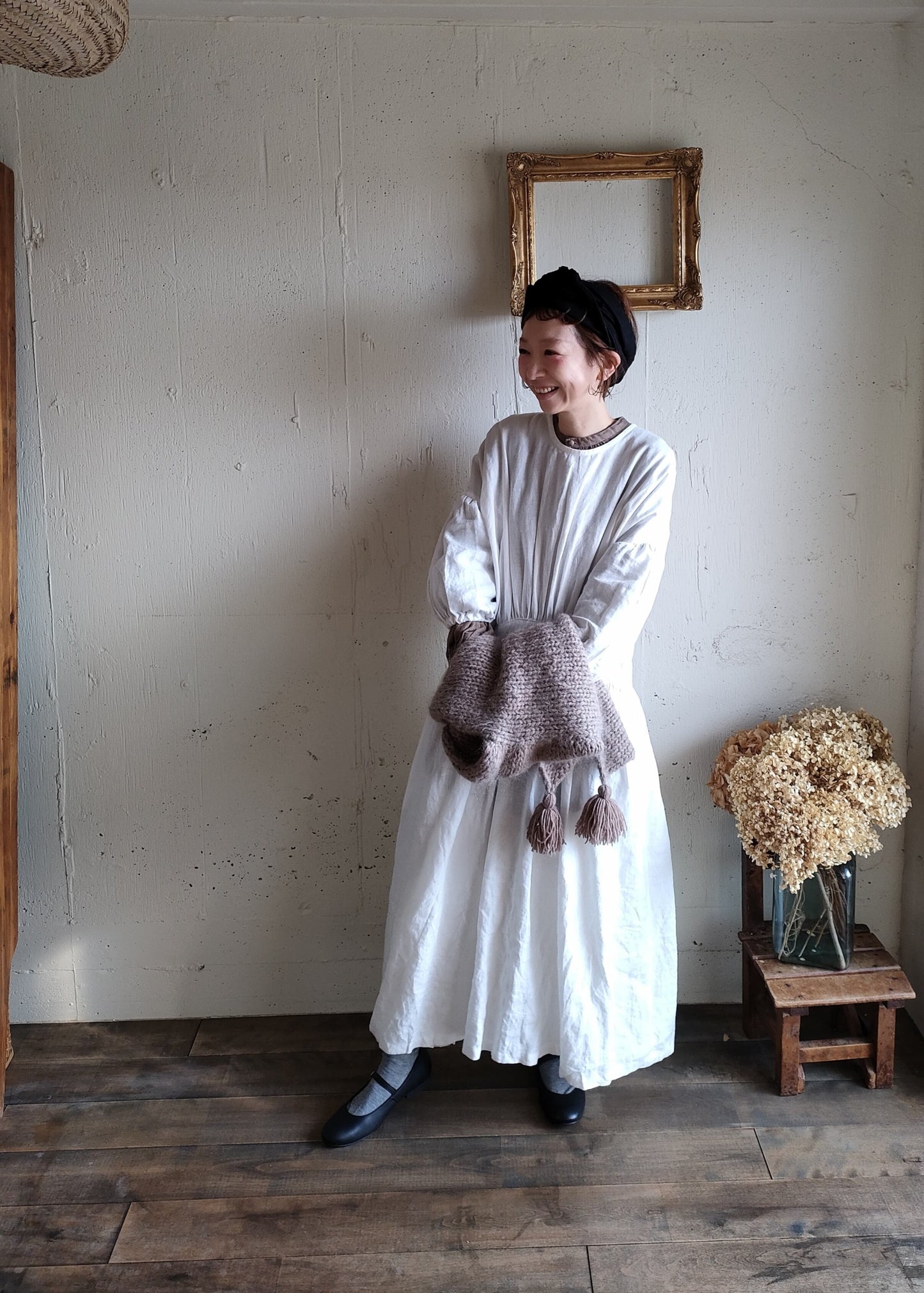 【Dark Black】Antique wash Linen cafe Tavern　アンティークウォッシュリネンターバン　リネンターバン　カフェターバン