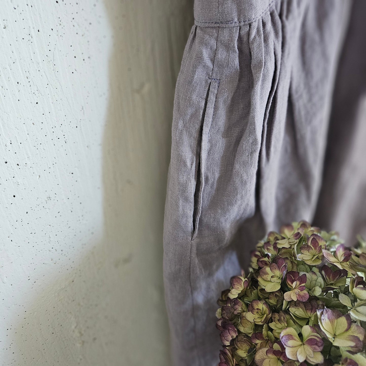 【Ash lavender】アッシュラベンダー　フレンチリネンギャザーワンピース　French linen Gather Onepiece　リネンワンピース　ナチュラルワンピース　フレンチリネン