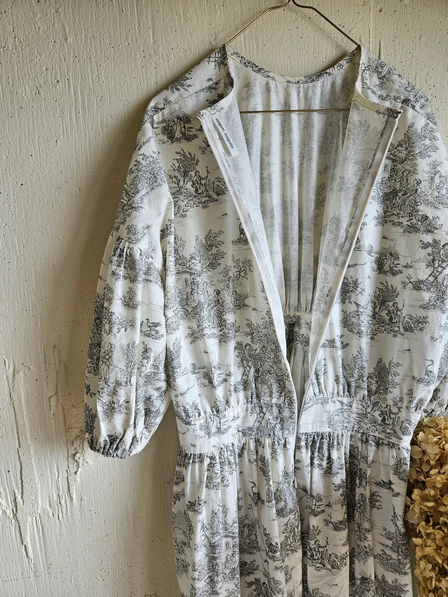 toile de jouy トワルドジュイ柄 ギャザーワンピース French cotton  gather one piece