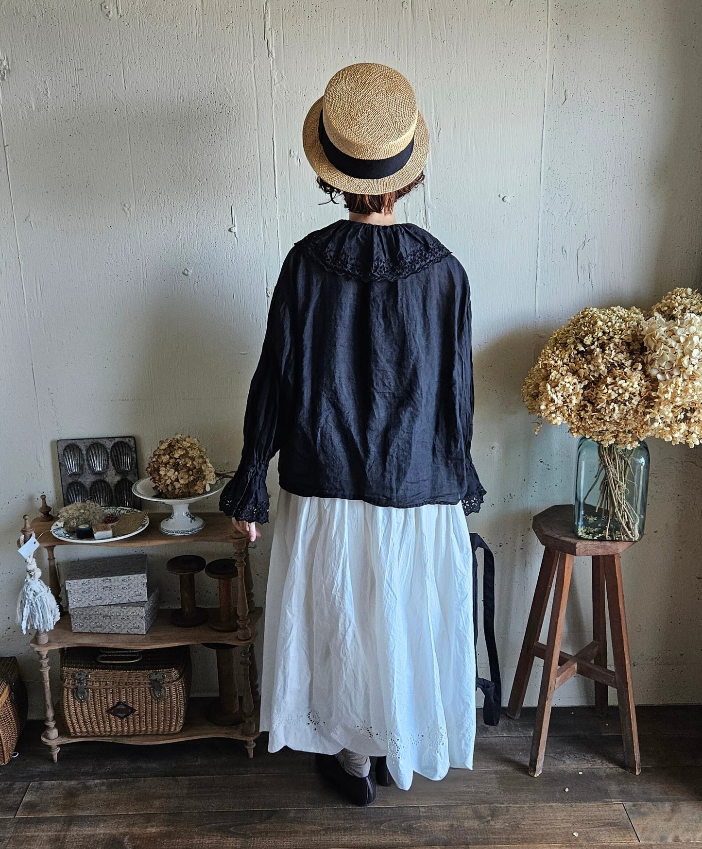 《Noir Black》Antique Lace Blouse  アンティークレースブラウス　gauze