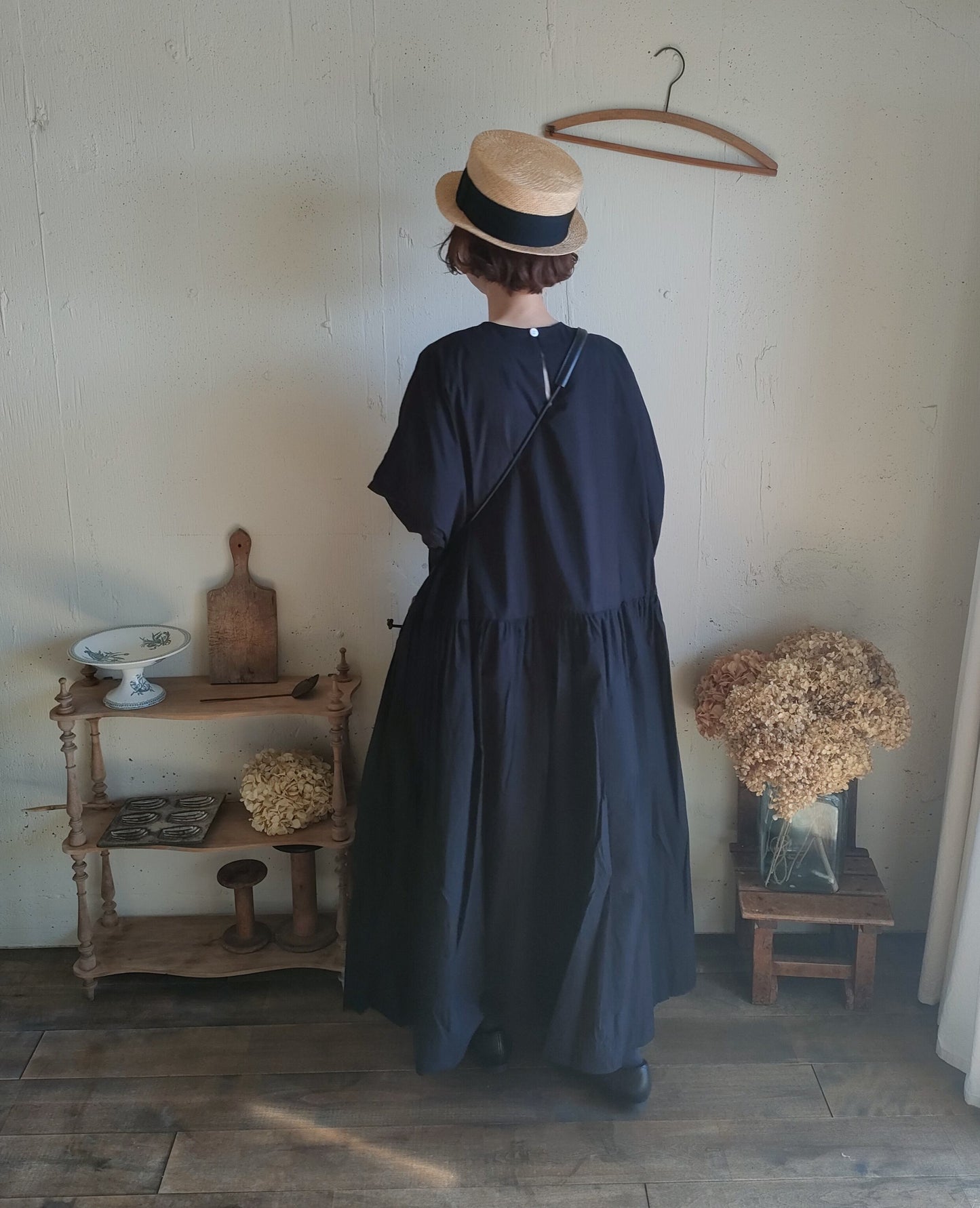 【Mat Black】modernist switching gather Onepiece  コットンワンピース　Aライン　ギャザーワンピース　ガーゼ gauze#