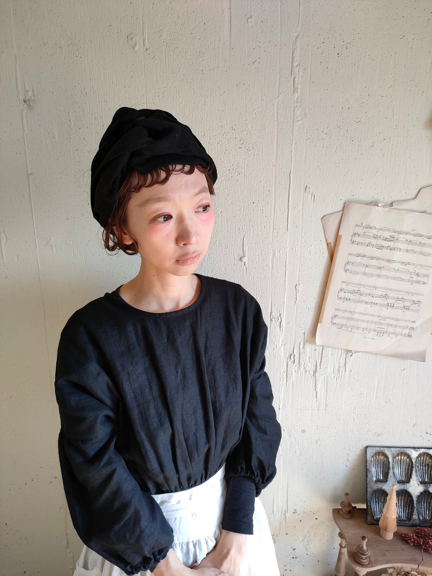 【Dark Black】Antique wash Linen cafe Tavern　アンティークウォッシュリネンターバン　リネンターバン　カフェターバン