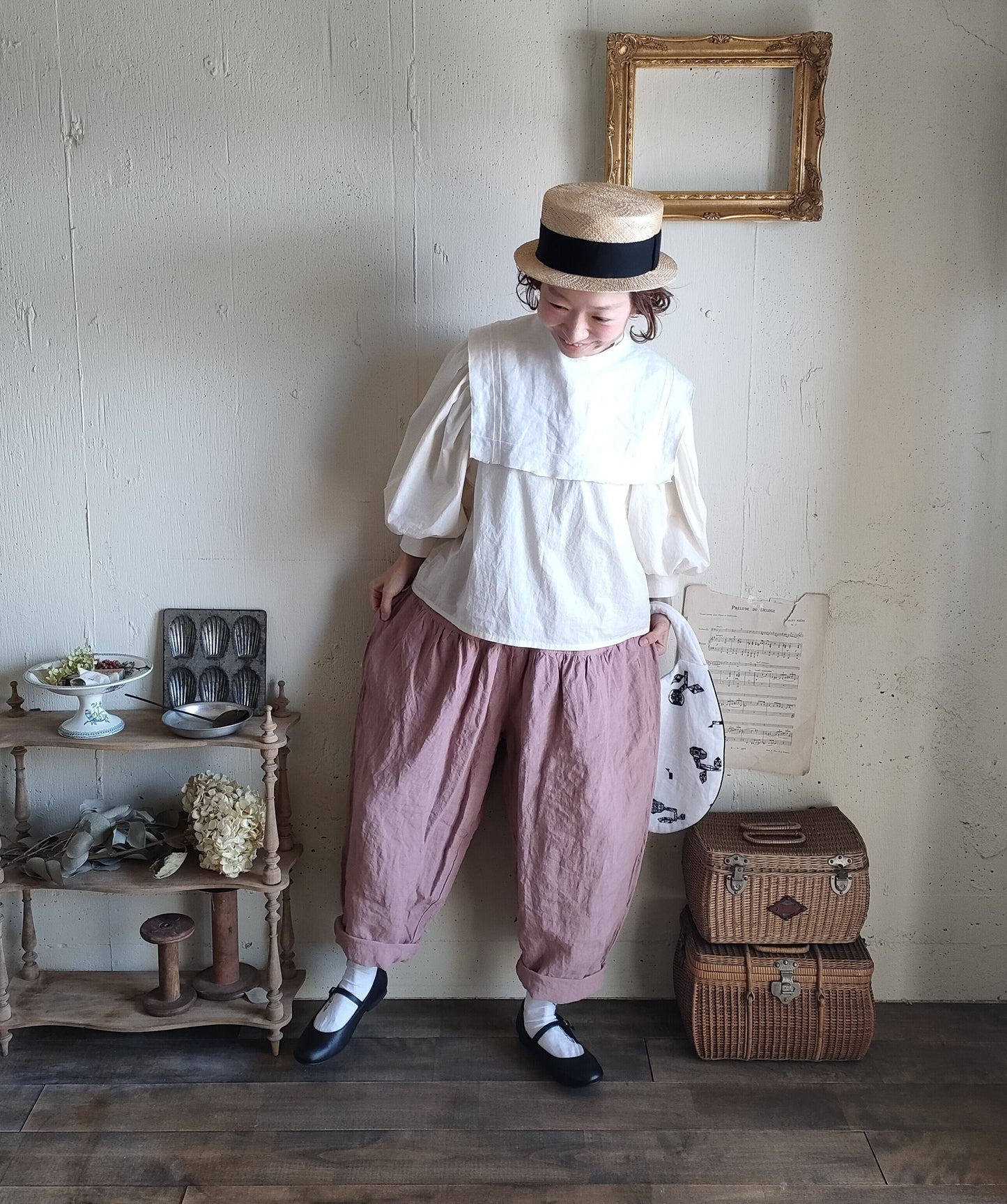 Soleil Linen Klimt Pants  《Dusty Pink》gauze#  クリムトパンツ　