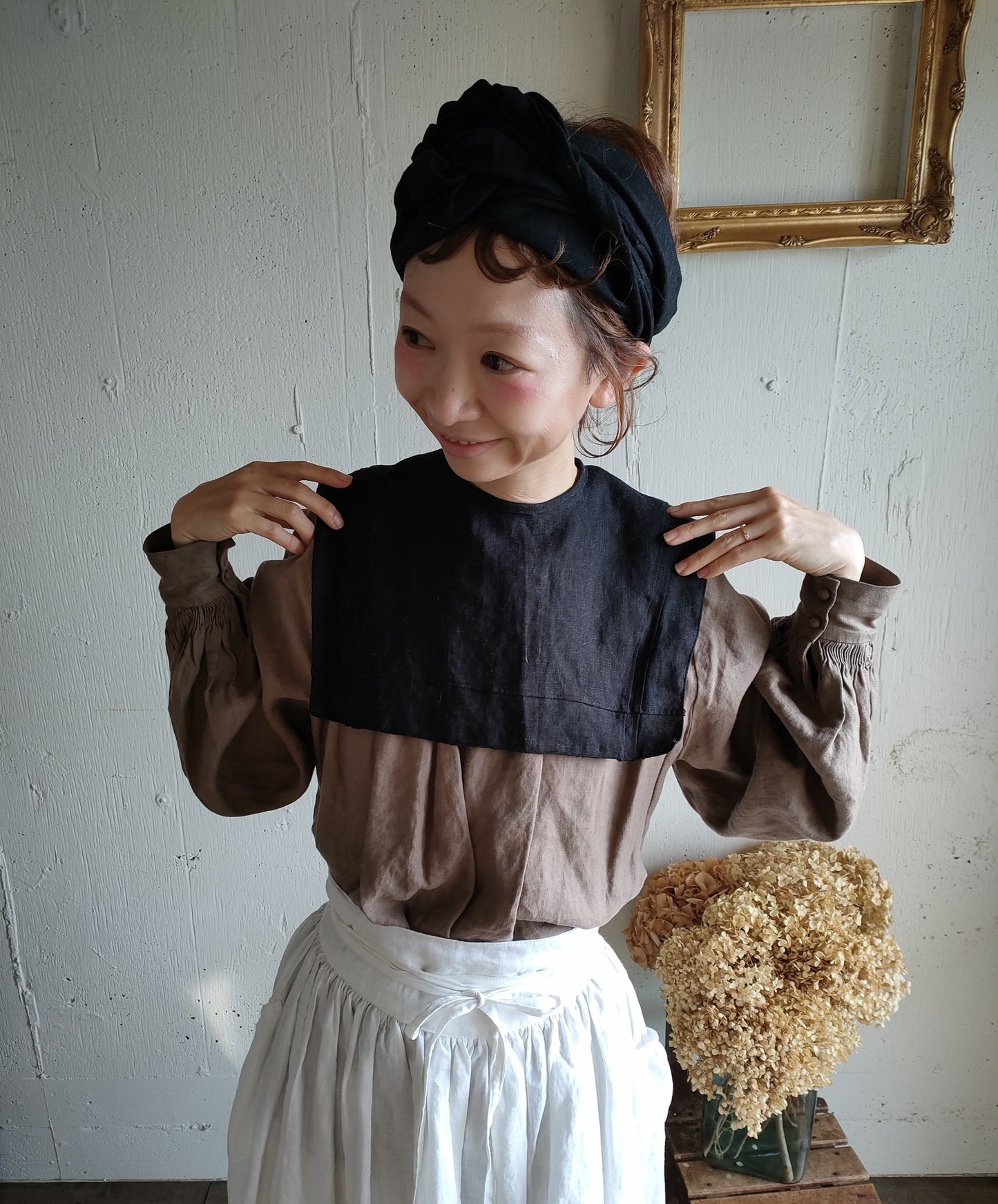 【Dark Black】Antique wash Linen cafe Tavern　アンティークウォッシュリネンターバン　リネンターバン　カフェターバン
