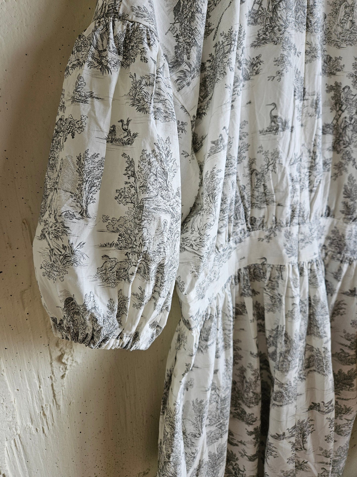 toile de jouy トワルドジュイ柄 ギャザーワンピース French cotton  gather one piece