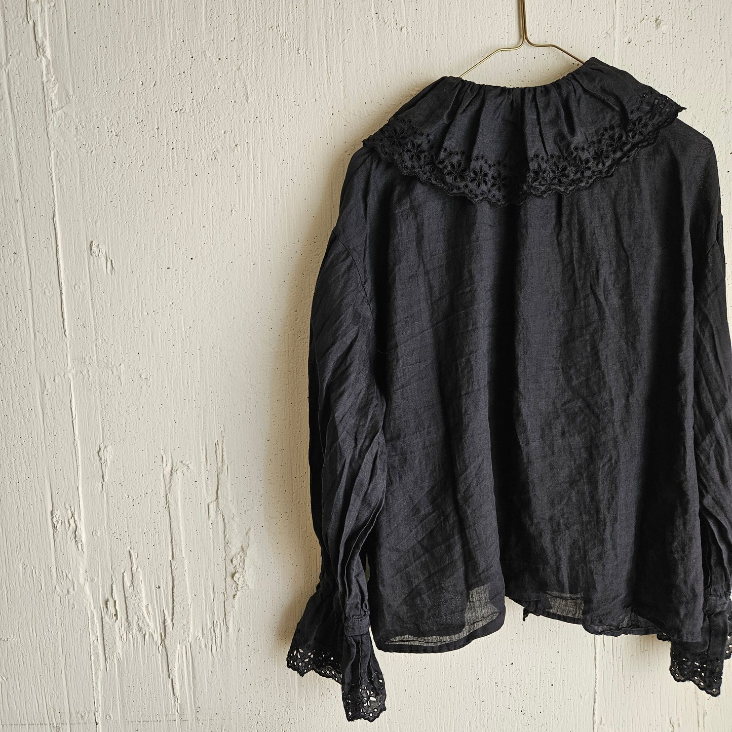 《Noir Black》Antique Lace Blouse  アンティークレースブラウス　gauze