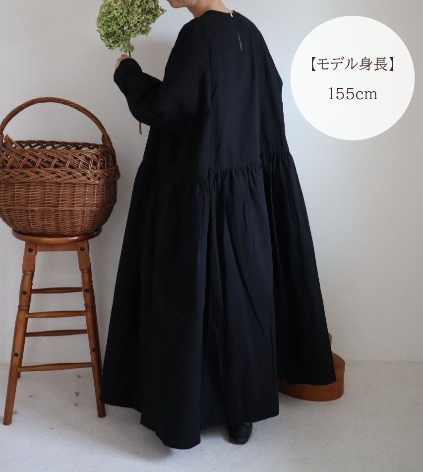 【Mat Black】modernist switching gather Onepiece  コットンワンピース　Aライン　ギャザーワンピース　ガーゼ gauze#
