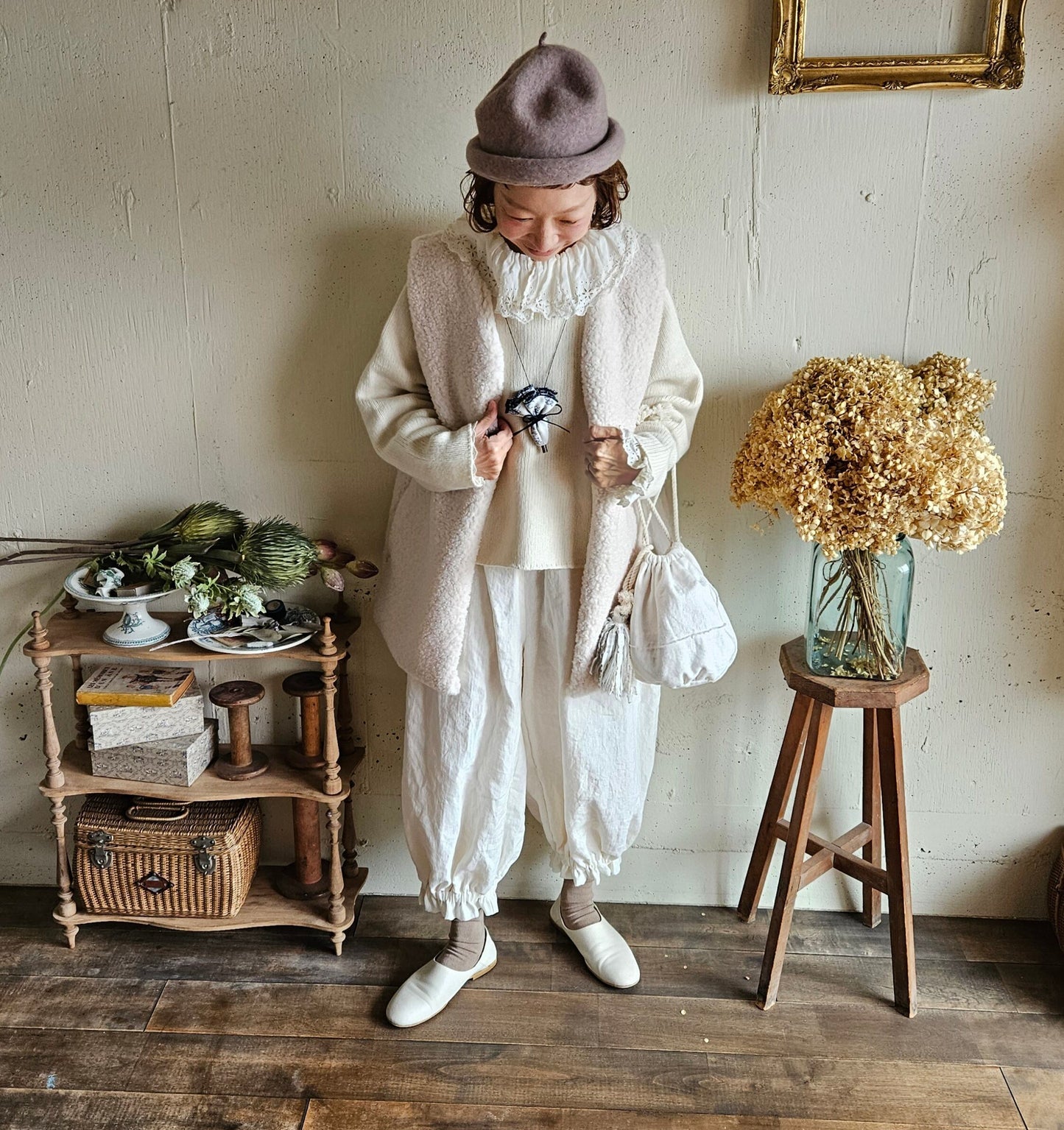 Ecru white　アンティークドールなドロワーズパンツ Antique doll Drawers pants　