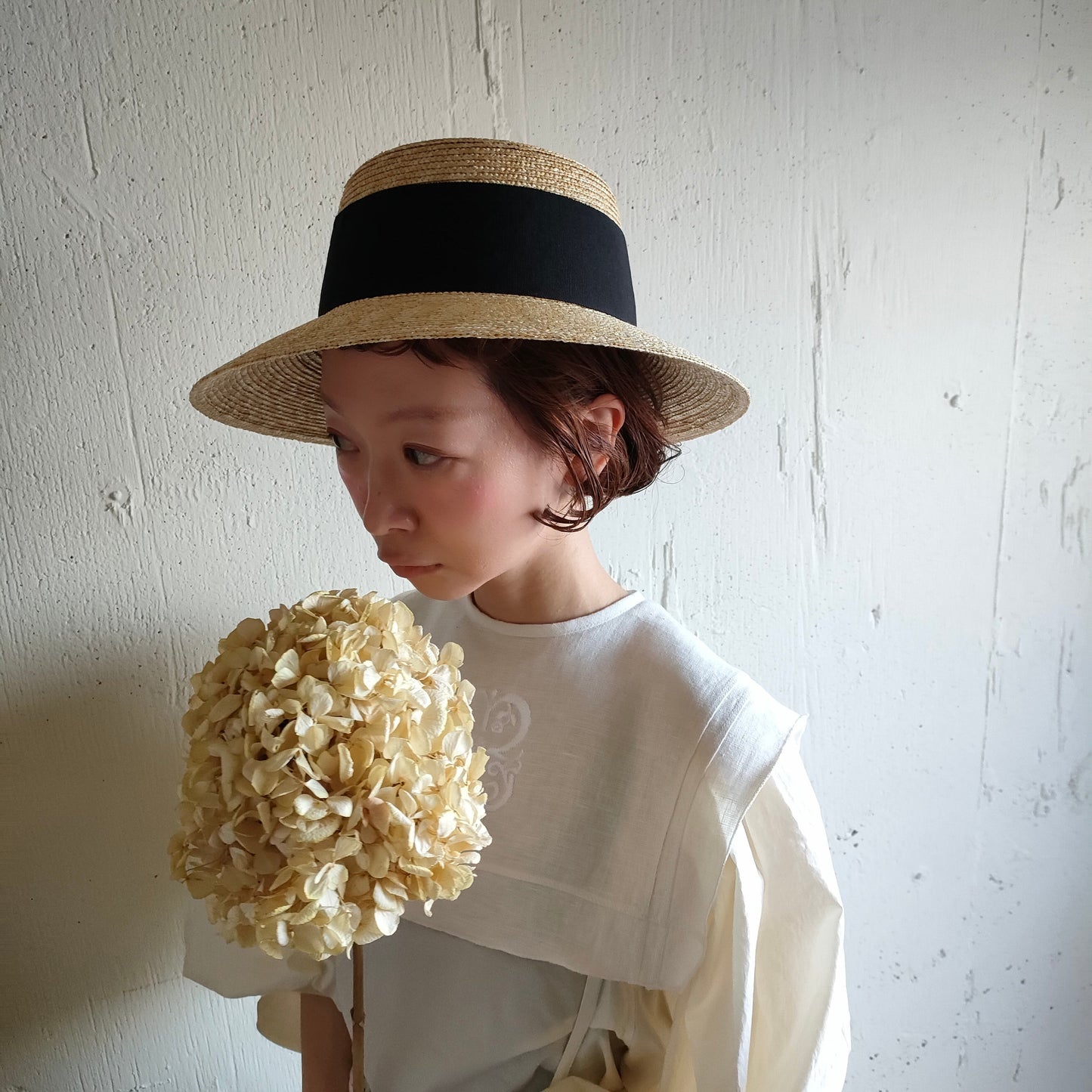 Natural Straw Hat　Black Ribbon  ナチュラル麦わら帽子　ストローハット