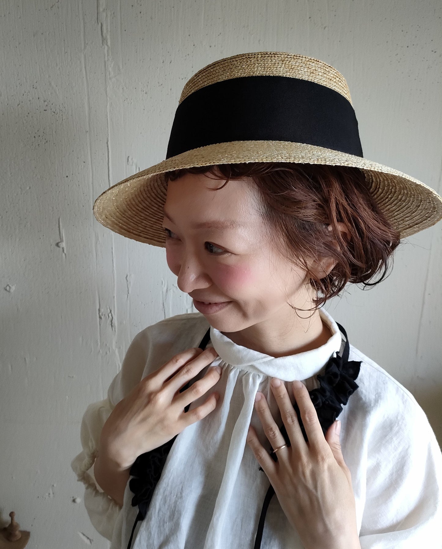 Natural Straw Hat　Black Ribbon  ナチュラル麦わら帽子　ストローハット