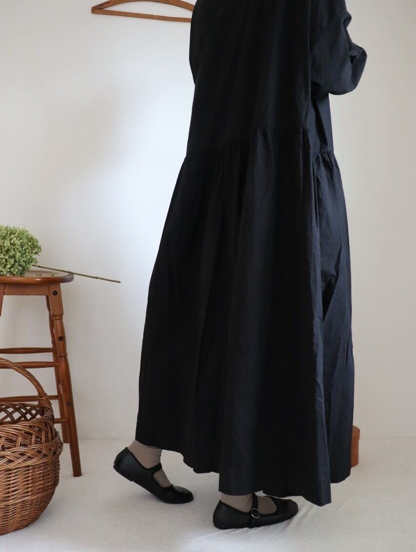 【Mat Black】modernist switching gather Onepiece  コットンワンピース　Aライン　ギャザーワンピース　ガーゼ gauze#